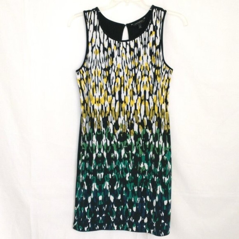 Banana Republic Sleeveless Shift Dress M Yellow Green Abstract Brushstroke